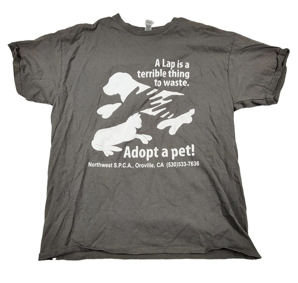 Gildan Shirt Mens Large Gray Adopt A Pet Graphic Tee Animal Rescue SPCA
